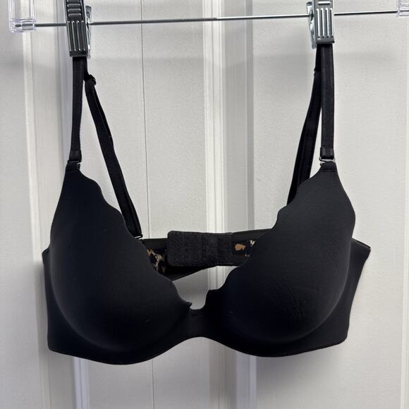 Wacoal b.tempt'd b.wow'd Push Up Black Bra Leopard Print Inner Lining 32 C NWOT - Picture 4 of 10